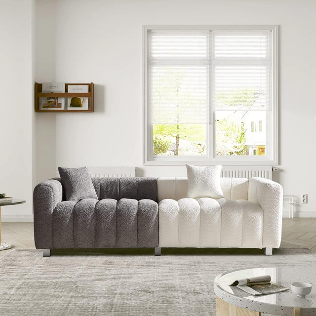 oJackArt Modern Sofa Couch Cloud boucle 87 inch gray and white stylish elegant for living room