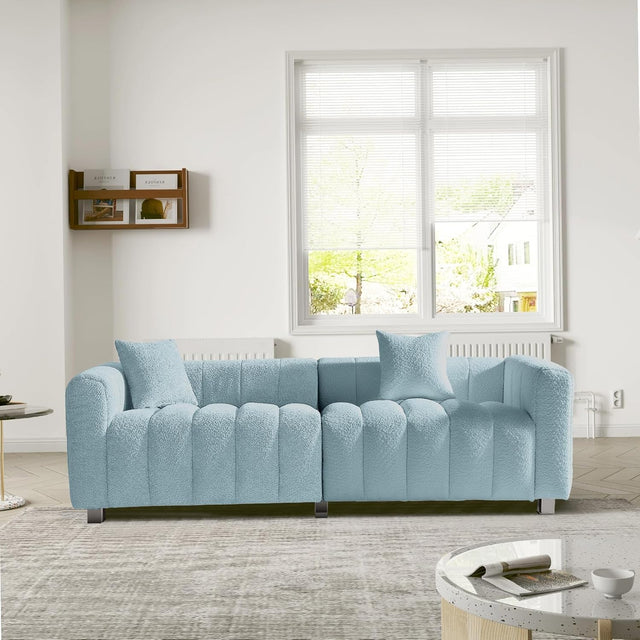 oJackArt Modern Blue Sofa Couch Cloud boucle 87 inch light baby blue stylish elegant for living room