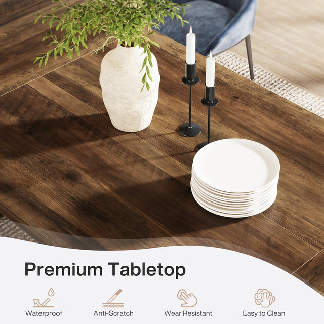 70.87" Rustic Brown Dining Table, Large Farmhouse Rectangular Table with Solid Pedestal Base