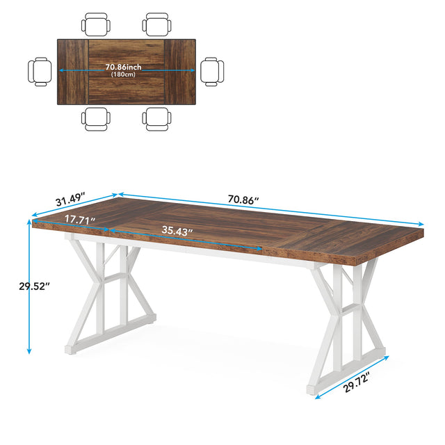 Rectangular Dining Table, Farmhouse 70.8" Kitchen Table for 6 People