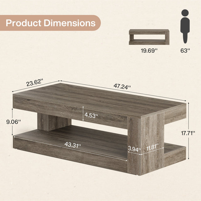 47.24 inch Farmhouse 2-Tier Tea Cocktail Table dimensions