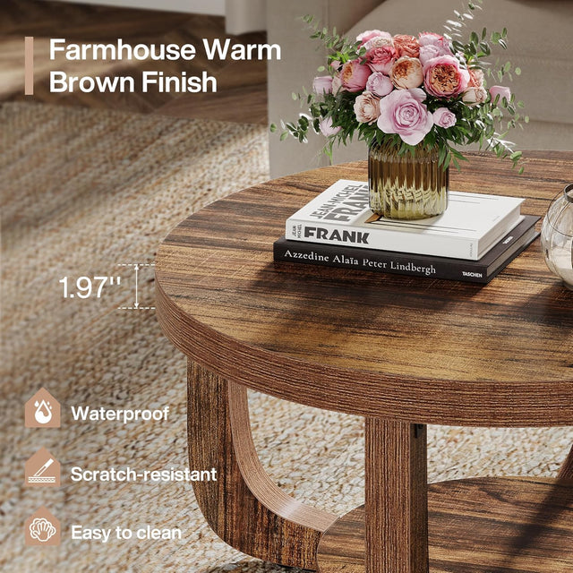 31.5 inch 2-Tier Circle Coffee Table shelf detail