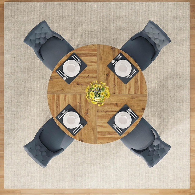 47-Inch Round Farmhouse Dining Table for 4–6 with Cross-Style Pedestal Base