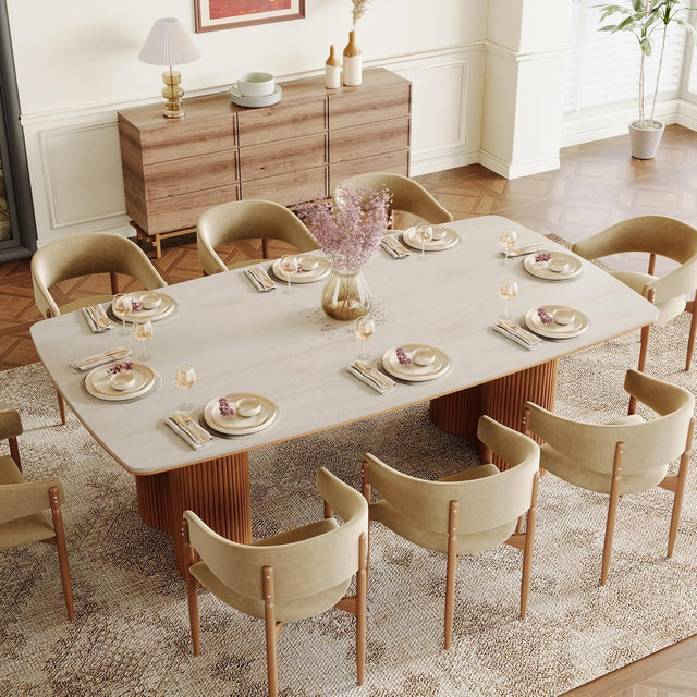 78.74" Beige Travertine Dining Table