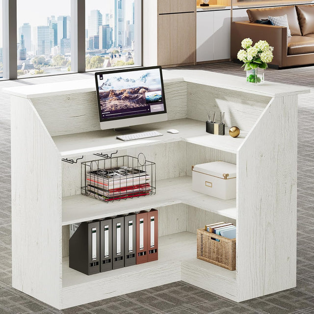 L-Shaped Reception Desk stemware rack and storage detail