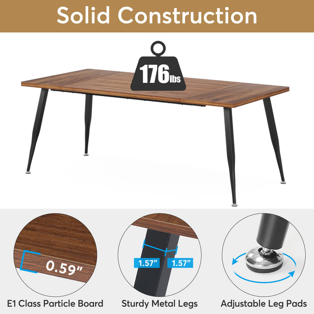 Industrial Dining Table, 70.9" Kitchen Dinner Table for 6 to 8 People