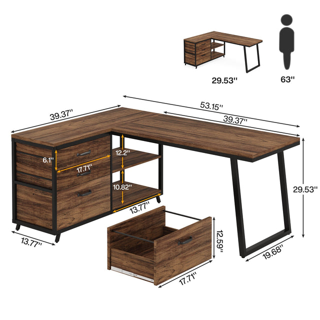 53 inch L-shaped desk dimensions overview