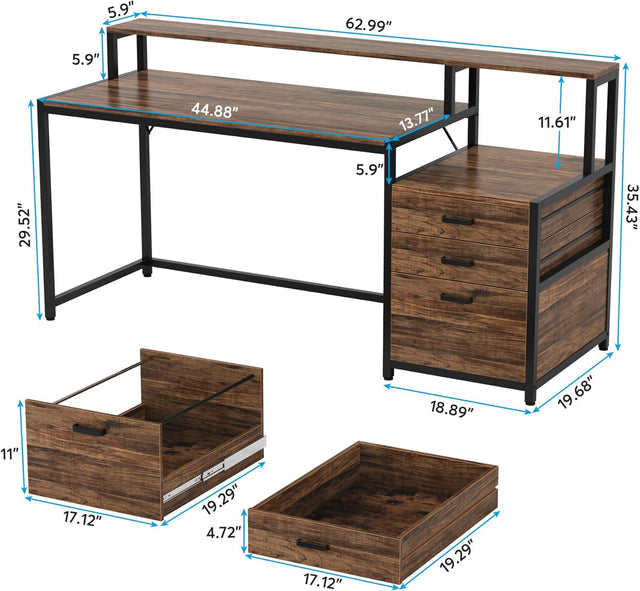 63 inch ergonomic desk dimensions size overview