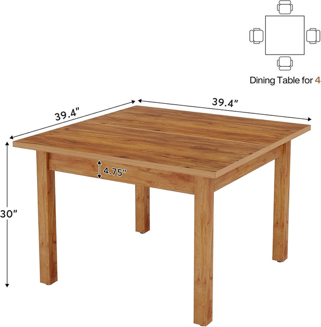 39.4" Square Dining Table Kitchen Table with Solid Wood Legs for 4