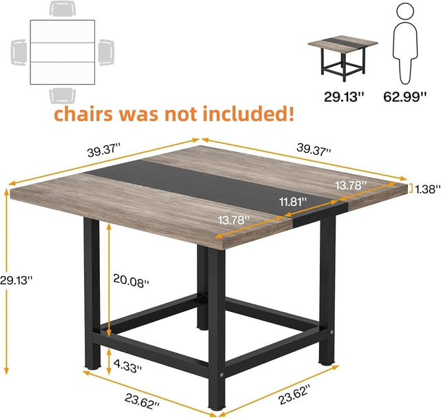 Square Dining Table, Farmhouse 39"x 39"x 29" Kitchen Table for 4