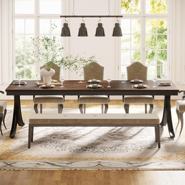 Rectangular Dining Table for 6-8, 78" Farmhouse Dinner Table with Metal Legs