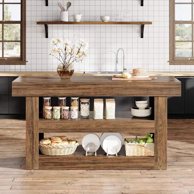 55 inch Farmhouse Kitchen Island shelf detail