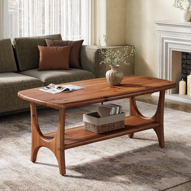 2-Tier Solid Wood Coffee Table 47.24 inch Rectangle