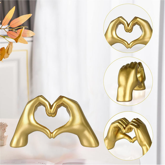 Gold Heart Gesture Statue, Heart Hands Figurine