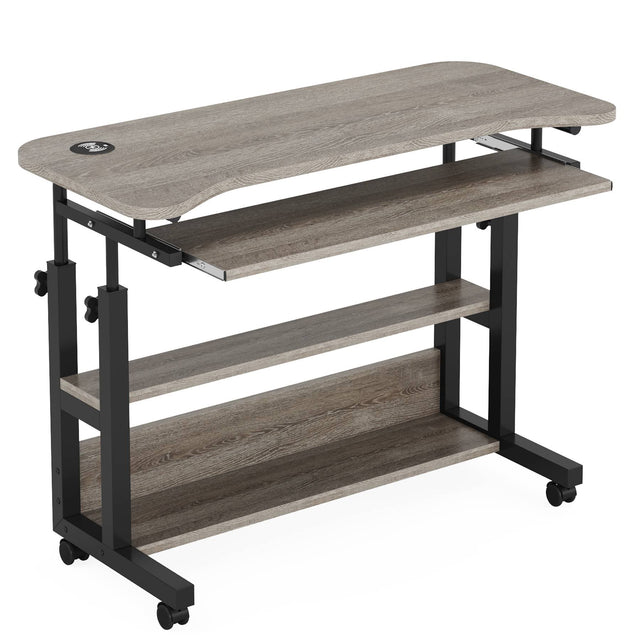 Gray rolling desk lifestyle bedroom use