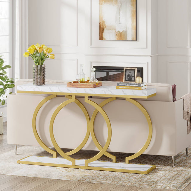 55 inch Faux Marble Console Table geometric frame
