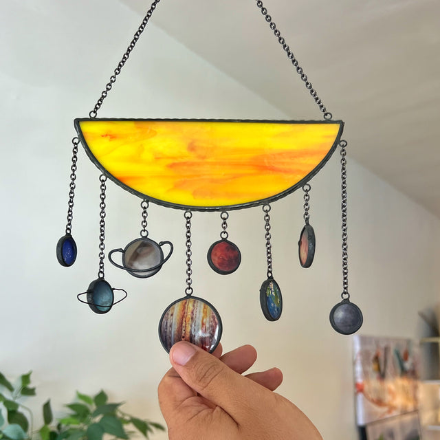 Solar system stained glass hanging decor, christmas holiday gift, space gift