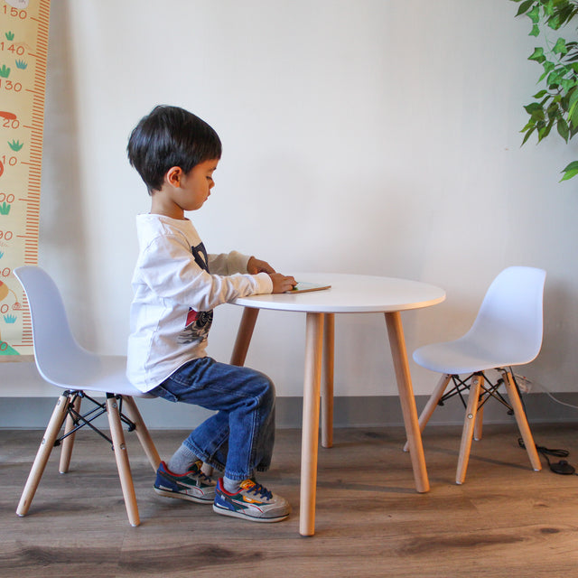 Pozbee Kids Table and Chair Set fpr 2-5 years old, Toddler Table and Chair Set, White Round Kids Desk and Chairs  