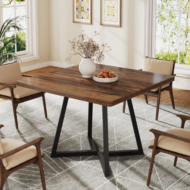 Square Dining Table, 31.5" Small Kitchen Dinner Table with Metal Base for 2-4
