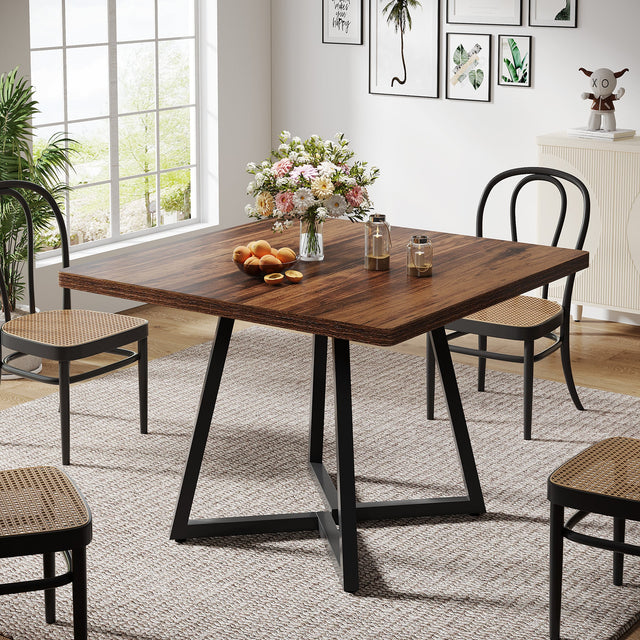 Square Dining Table, 31.5" Small Kitchen Dinner Table with Metal Base for 2-4