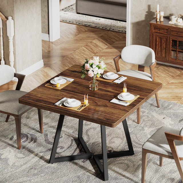 Square Dining Table, 31.5" Small Kitchen Dinner Table with Metal Base for 2-4