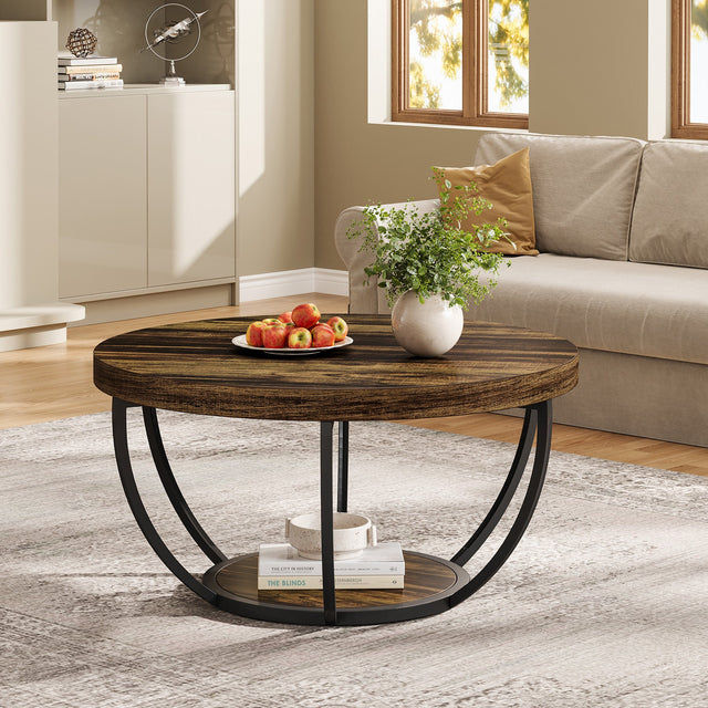 Round coffee table rustic finish variant