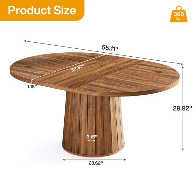 55" Dining Table, Oval Kitchen Dinner Table with Cylindrical Pedestal