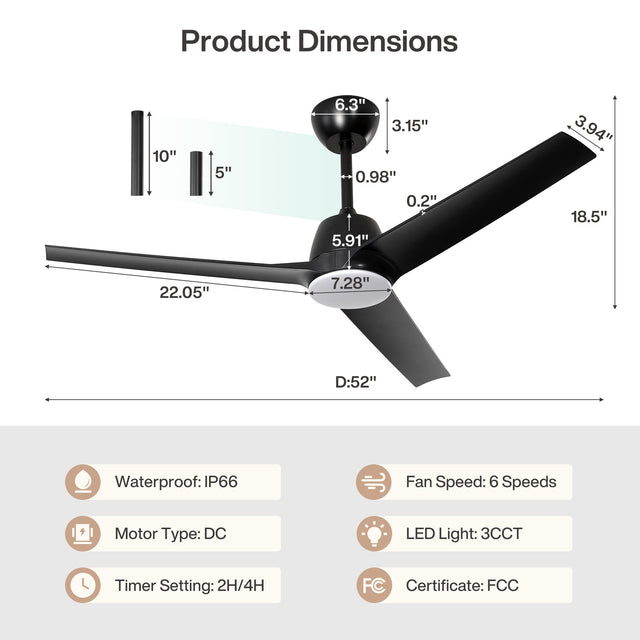 52" Outdoor Ceiling Fan