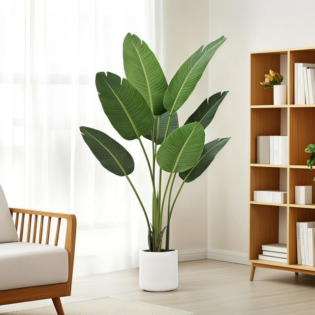 artificial bird of paradise, fake bird of paradise indoor, fake banana tree, tall faux strelitzia plant, 6ft artificial bird of paradise with planter, lifelike tropical decor, faux potted bird of paradise, artificial plants for bedroom, office fake plants, no maintenance strelitzia, tropical home decor, boho faux greenery, exotic indoor plant