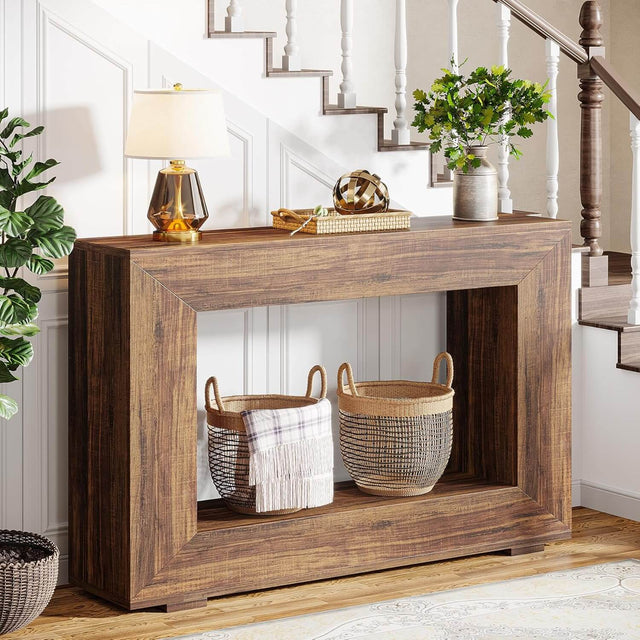 47 inch Farmhouse Console Table wood grain detail