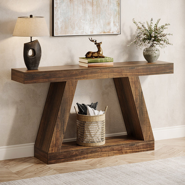 55 inch Farmhouse Console Table with storage rustic wood
