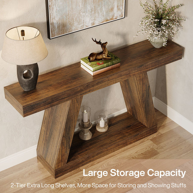 55 inch Farmhouse Console Table wood grain detail