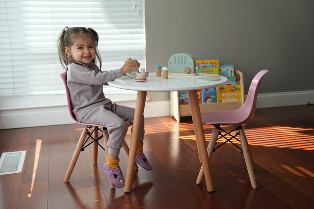 Pozbee Kids Table and Chair Set fpr 2-5 years old, Toddler Table and Chair Set, White Round Kids Desk and Chairs  