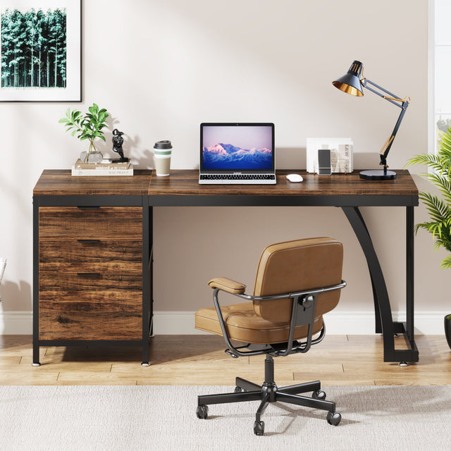 Industrial desk drawer detail and file storage