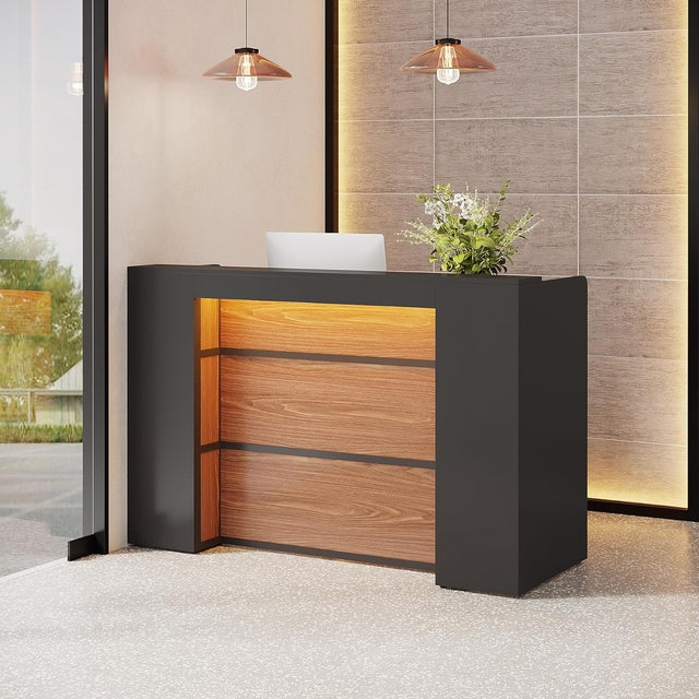 55 inch Reception Desk with LED lights white wood grain