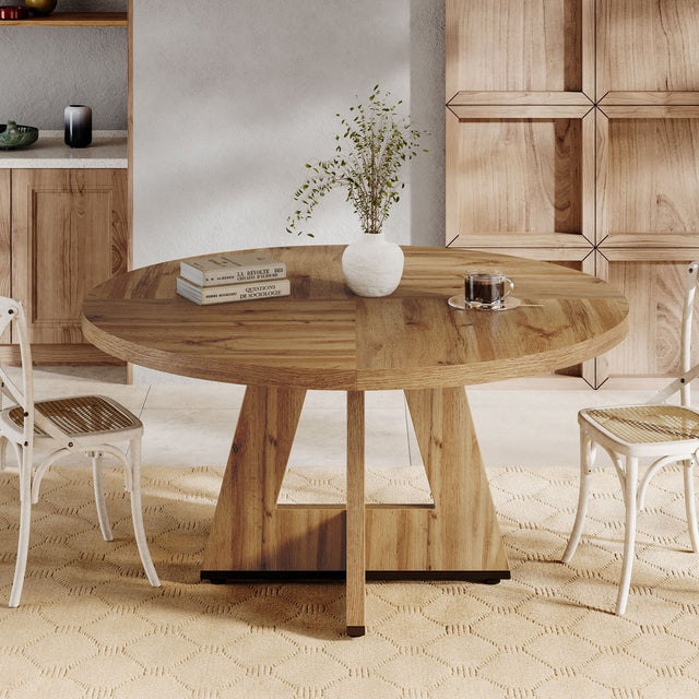 47" Round Dining Table for 4-6, Farmhouse Kitchen Table Table for Dining Room