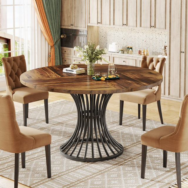 Round Dining Table for 4-6, 47" Farmhouse Circle Kitchen Table