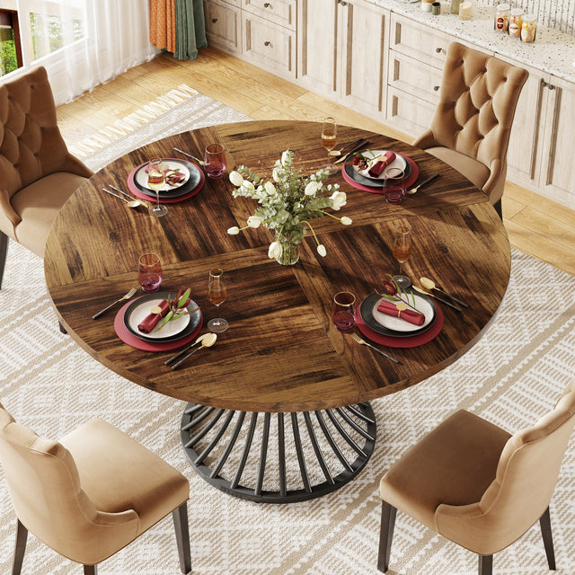 Round Dining Table for 4-6, 47" Farmhouse Circle Kitchen Table