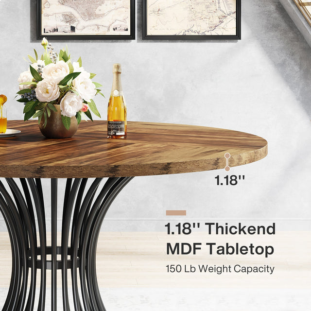 Round Dining Table for 4-6, 47" Farmhouse Circle Kitchen Table