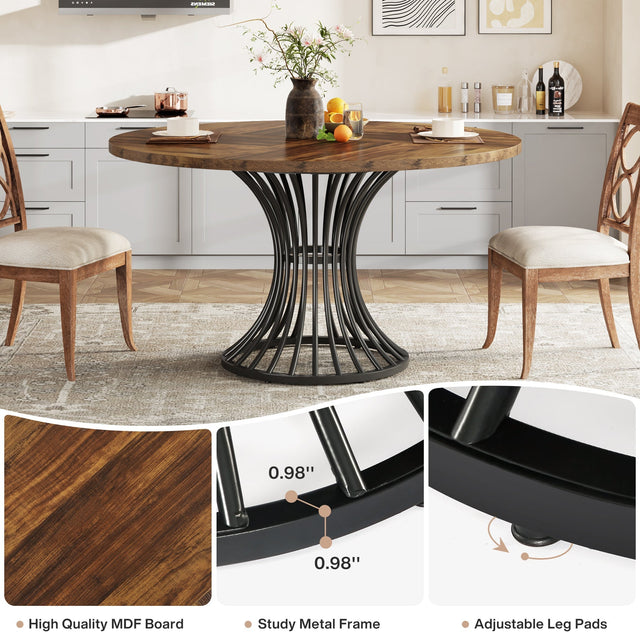 Round Dining Table for 4-6, 47" Farmhouse Circle Kitchen Table