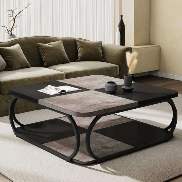 39 inch square coffee table gray and black variant with storage shelf