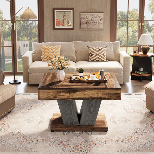 31.5 inch wood coffee table lifestyle shot living room