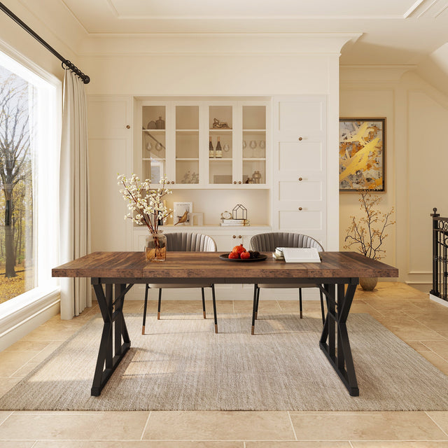 Rectangular Dining Table, Farmhouse 70.8" Kitchen Table for 6 People