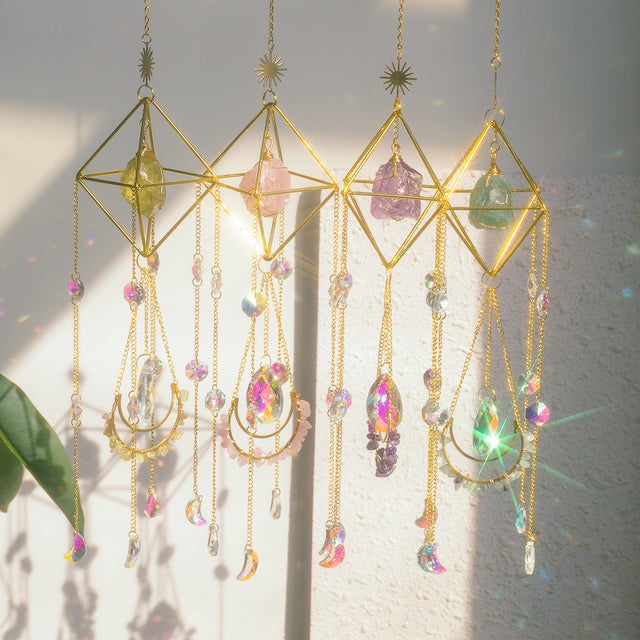 Crystal Suncatcher Hanging, Sun Catcher for Windows, Glass Rainbow Maker, Crystal Window Hanging, Amethyst Gemstone Prism, Boho Decor