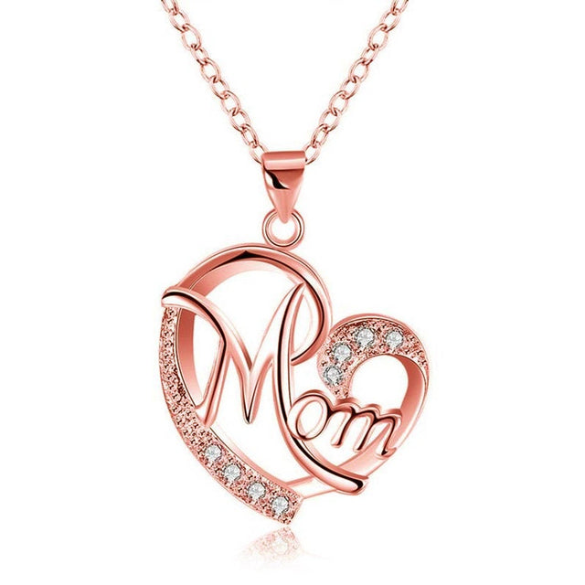 Rose Gold Necklace for Mom, Mother's Day Gift for Moms, Rose Gold Mom Pendant, Adjustable Mom Letter Necklace, Rose Gold Jewelry Gift