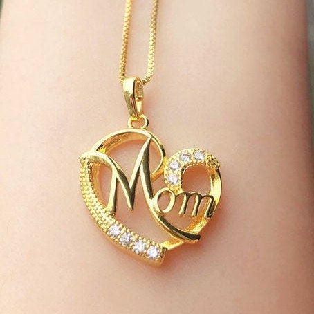 Rose Gold Necklace for Mom, Mother's Day Gift for Moms, Rose Gold Mom Pendant, Adjustable Mom Letter Necklace, Rose Gold Jewelry Gift